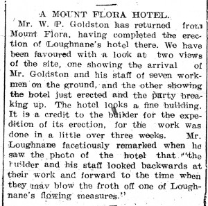 Article about the building of the Mt Flora Hotel in the Daily Mercury, April 28, 1908